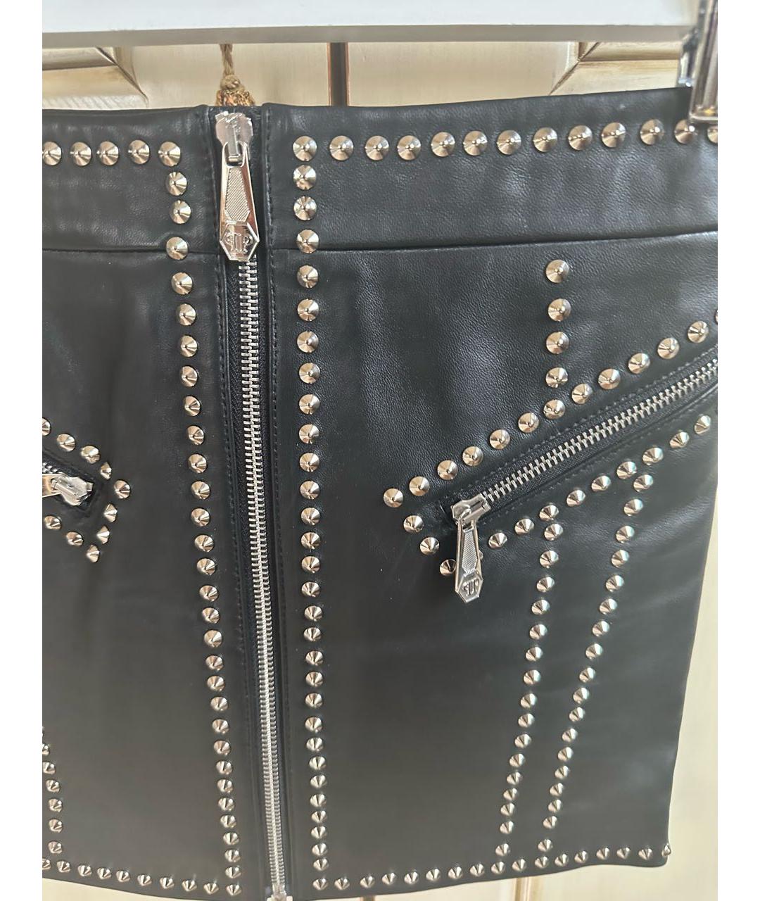 PHILIPP PLEIN Черная кожаная юбка, фото 3