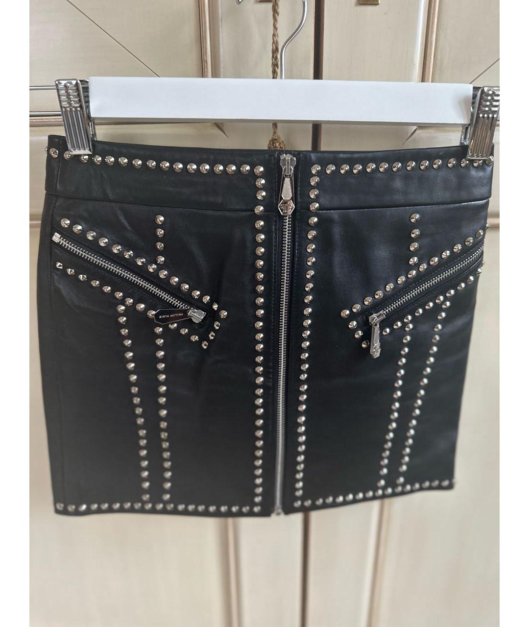PHILIPP PLEIN Черная кожаная юбка, фото 5
