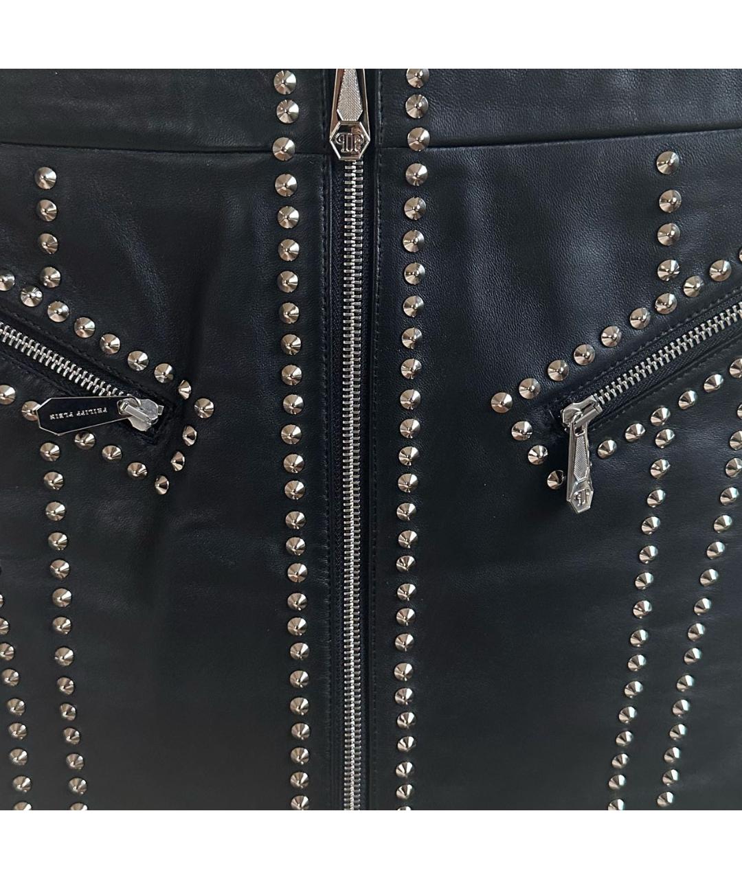 PHILIPP PLEIN Черная кожаная юбка, фото 4
