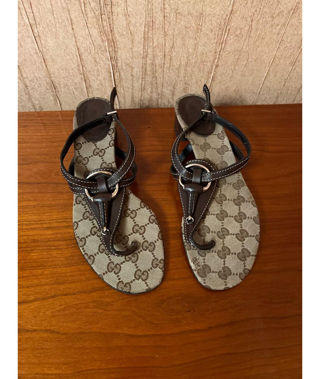 GUCCI Коричневые кожаные сандалии, фото 2