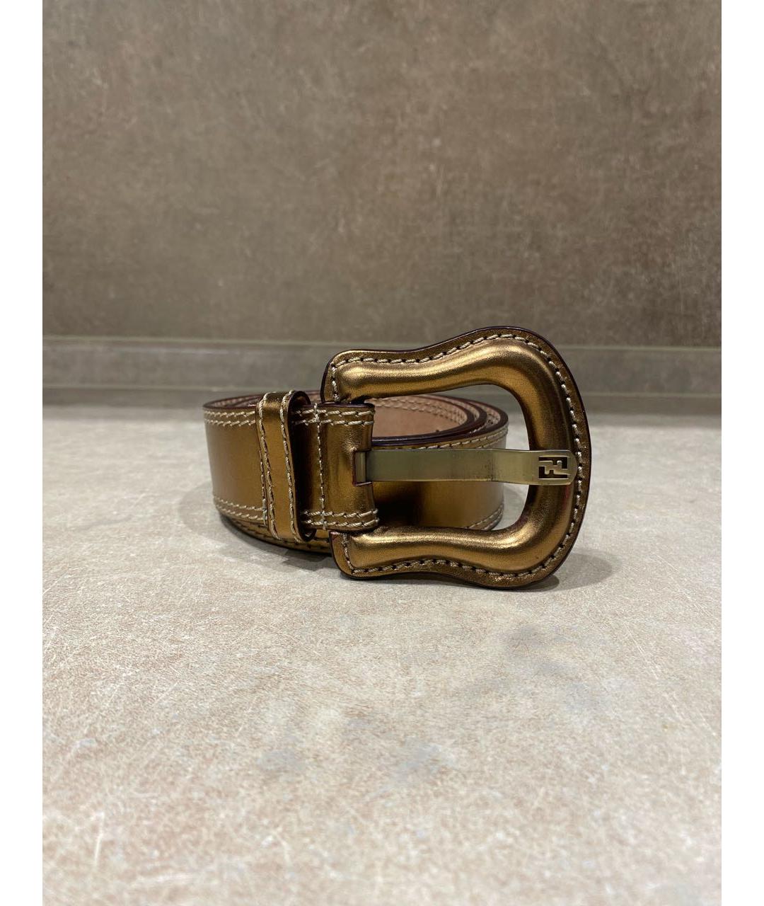 FENDI Золотой кожаный ремень, фото 8