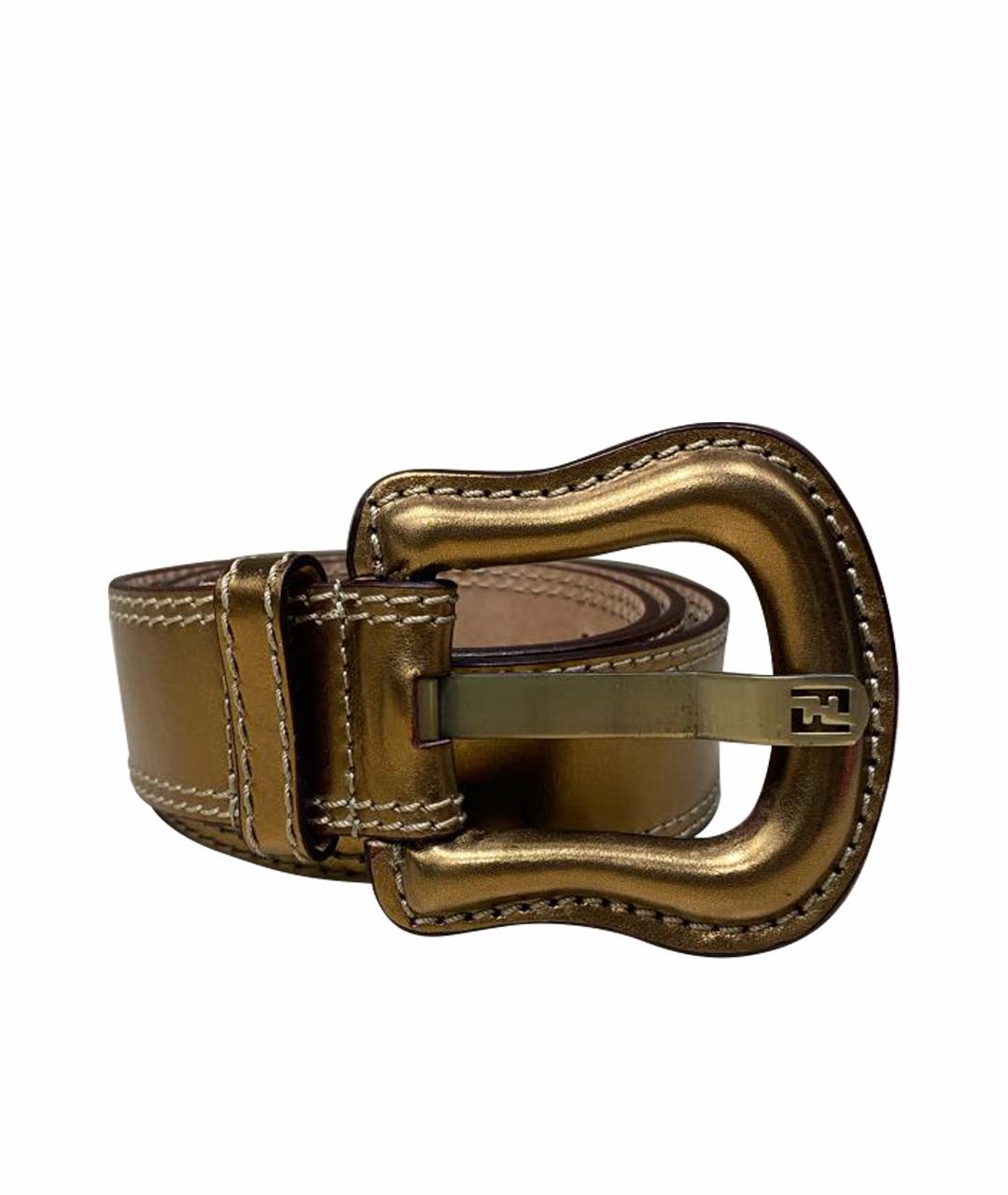 FENDI Золотой кожаный ремень, фото 1