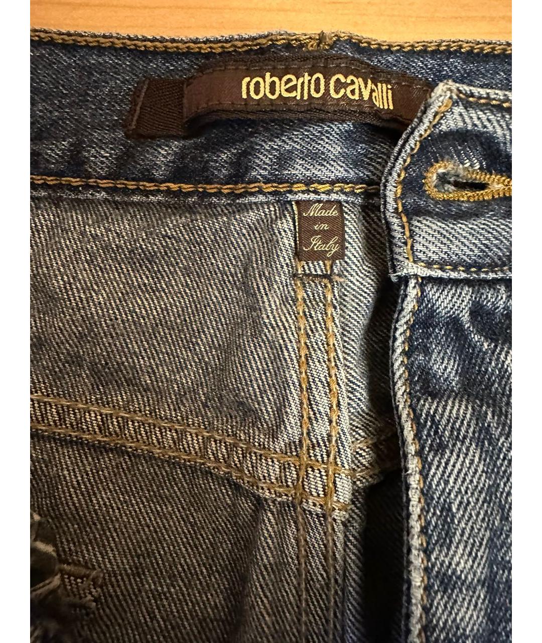 ROBERTO CAVALLI Темно-синие хлопковые прямые джинсы, фото 3