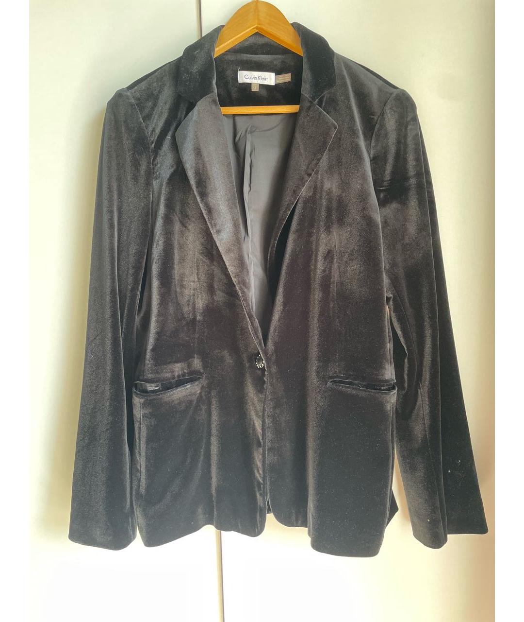 CALVIN KLEIN Черный бархатный жакет/пиджак, фото 5