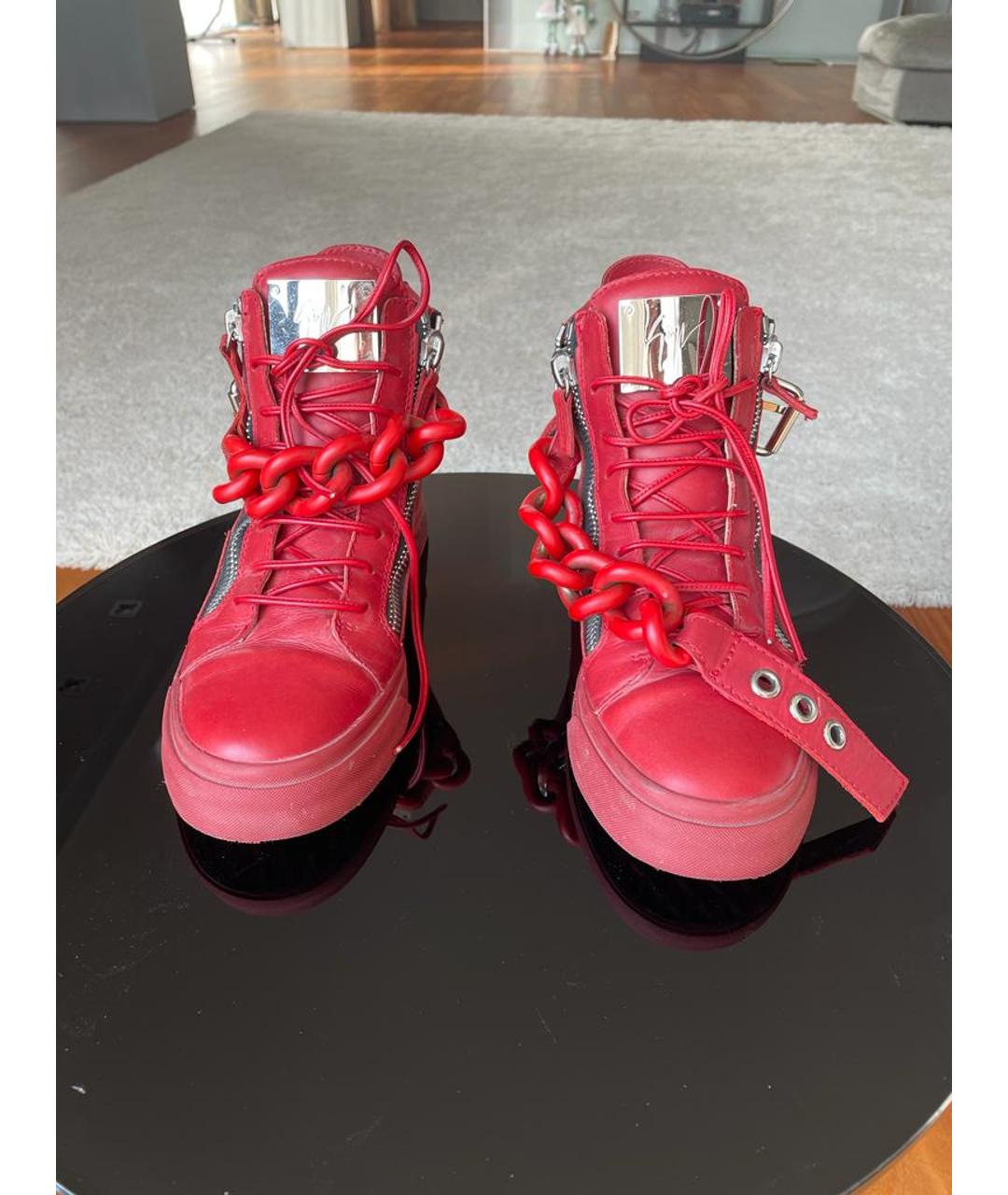 GIUSEPPE ZANOTTI DESIGN Красные кожаные кеды, фото 3