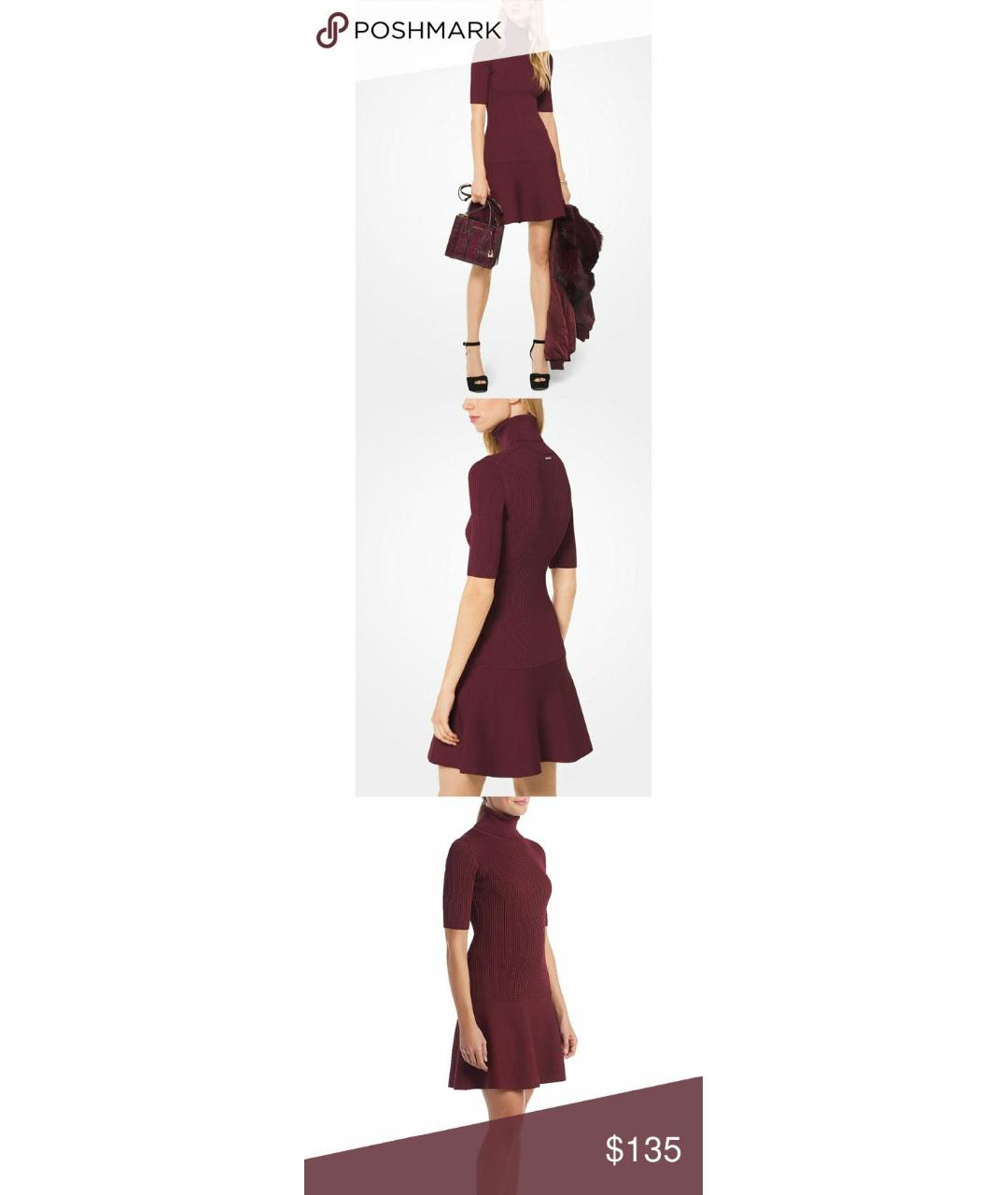 MICHAEL KORS Бордовое вискозное повседневное платье, фото 5