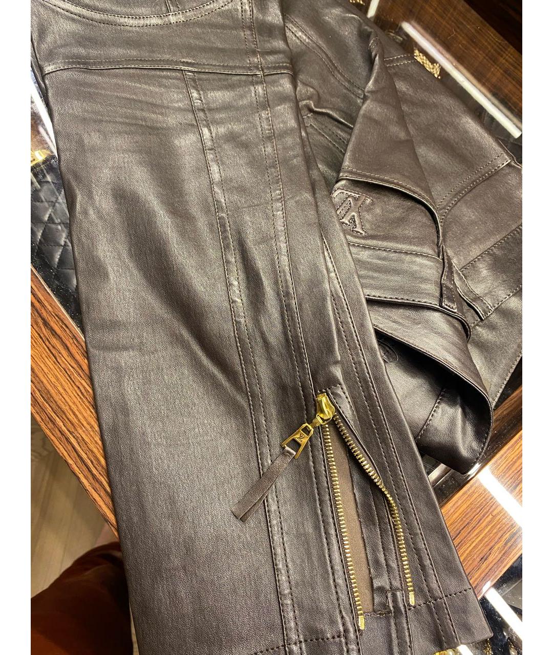 LOUIS VUITTON PRE-OWNED Коричневые кожаные брюки узкие, фото 3