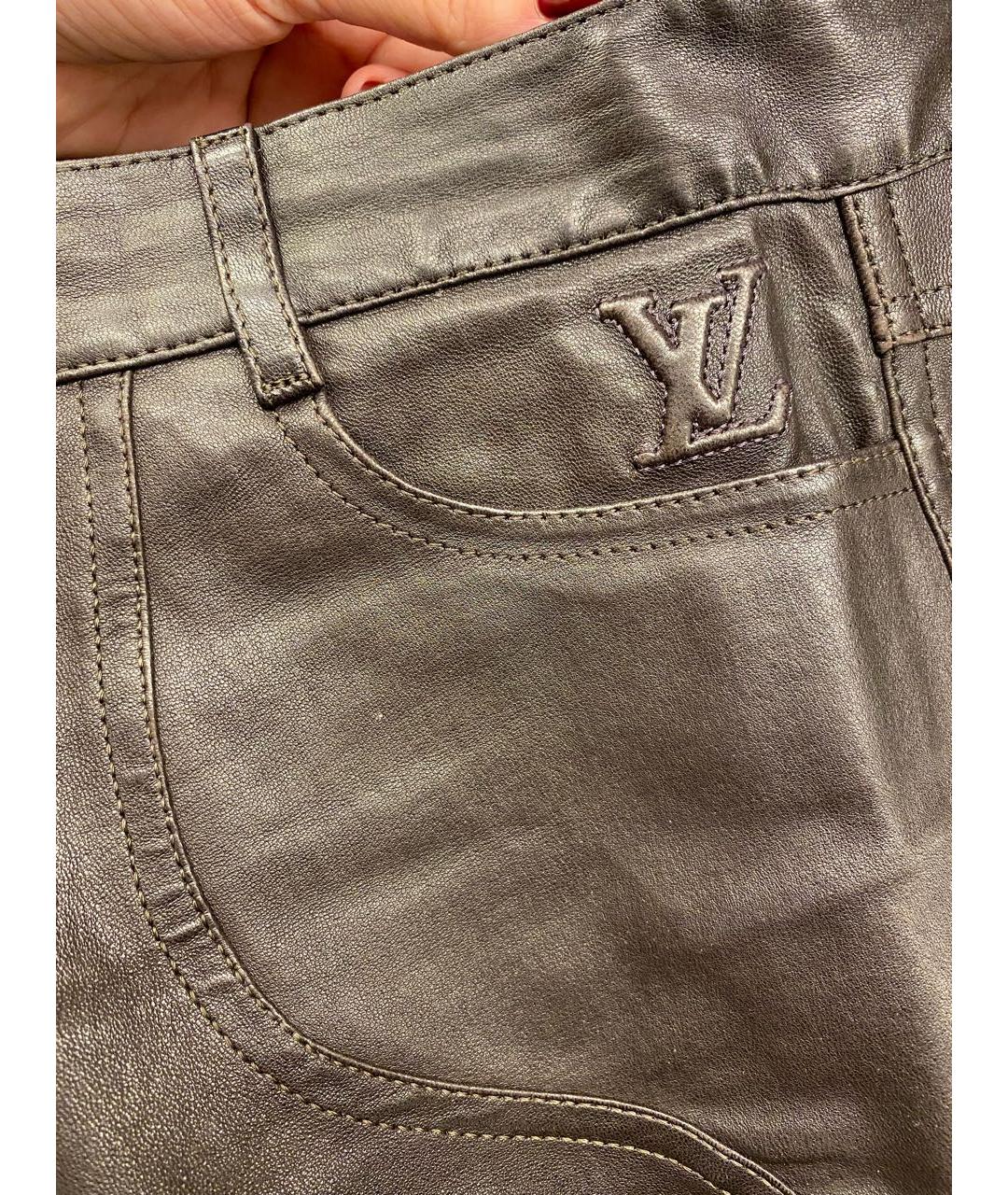 LOUIS VUITTON PRE-OWNED Коричневые кожаные брюки узкие, фото 4