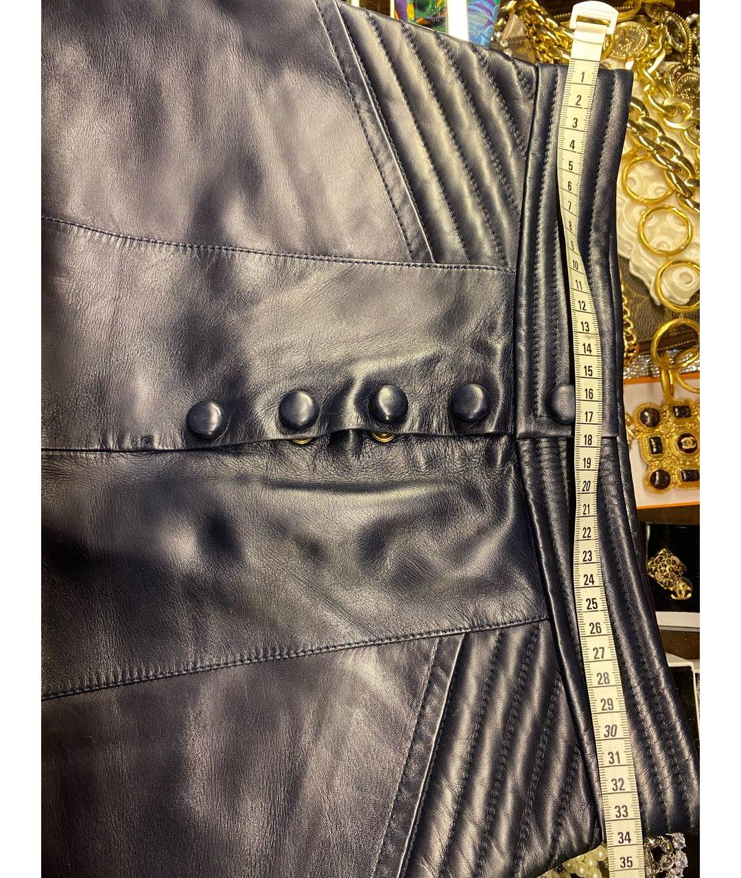 LOUIS VUITTON Темно-синяя кожаная юбка мини, фото 7