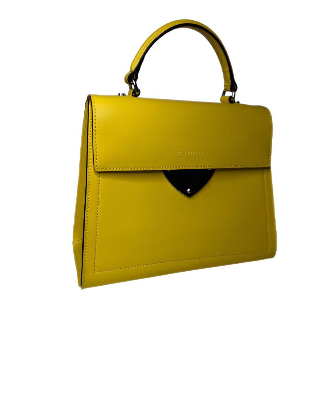 COCCINELLE Желтая кожаная сумка с короткими ручками, фото 5
