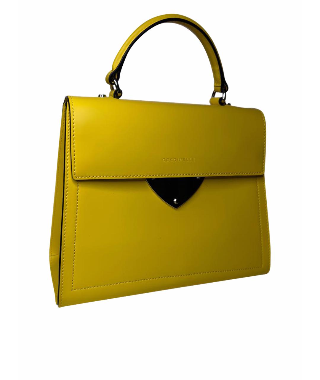 COCCINELLE Желтая кожаная сумка с короткими ручками, фото 1