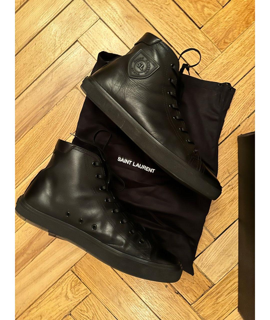 SAINT LAURENT Черные кожаные высокие кроссовки / кеды, фото 3
