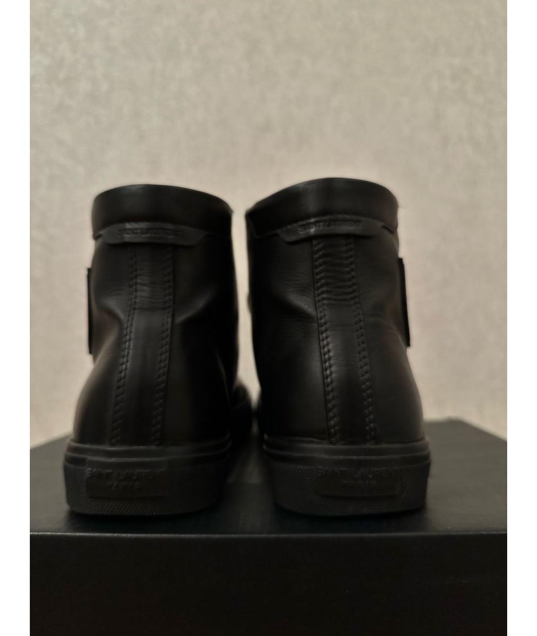 SAINT LAURENT Черные кожаные высокие кроссовки / кеды, фото 4