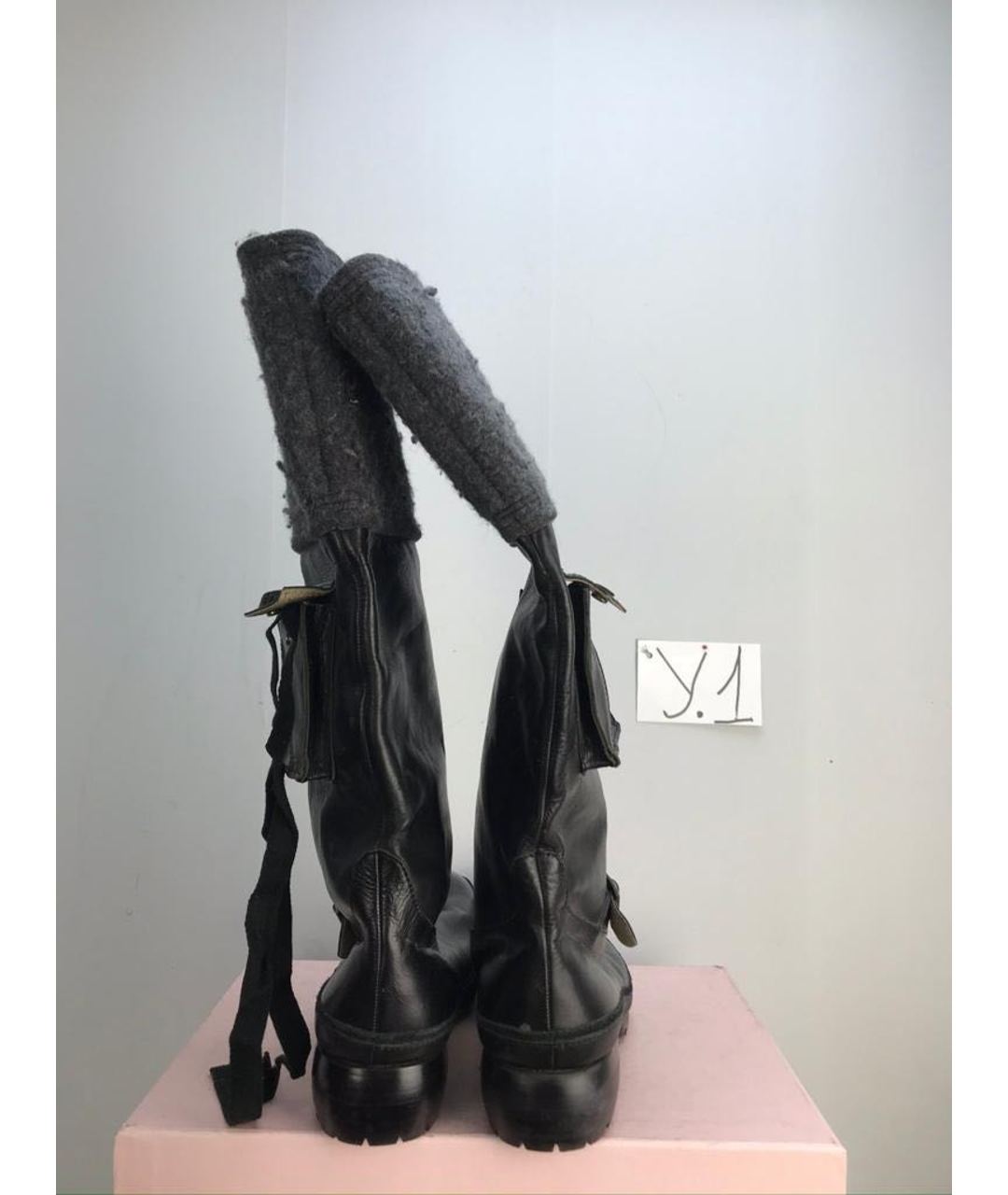 YOHJI YAMAMOTO Черные кожаные высокие ботинки, фото 4