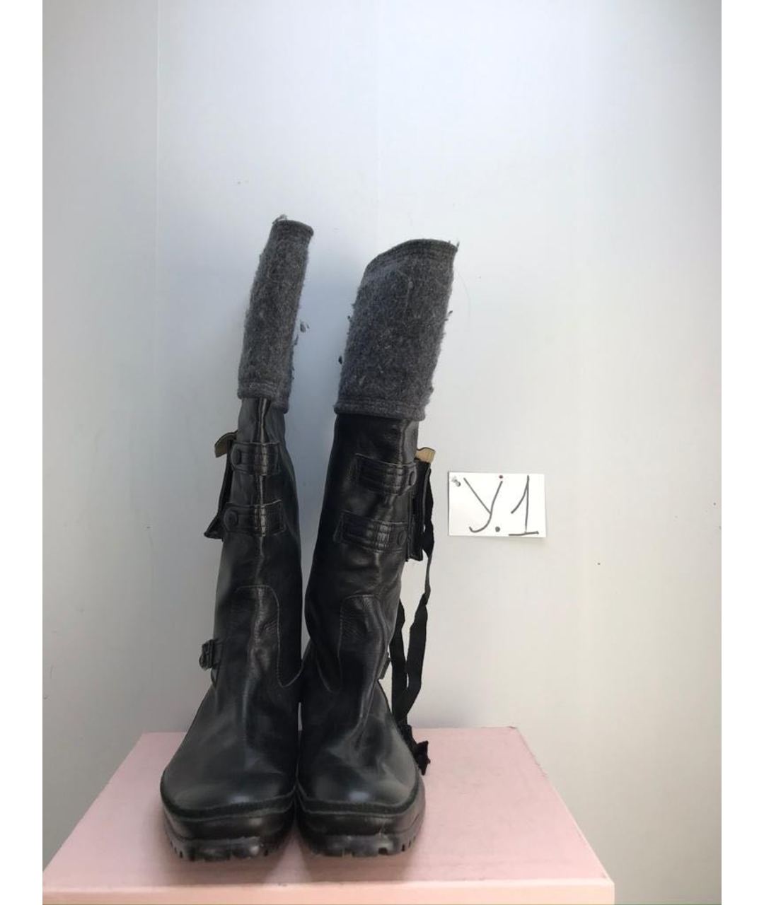 YOHJI YAMAMOTO Черные кожаные высокие ботинки, фото 2