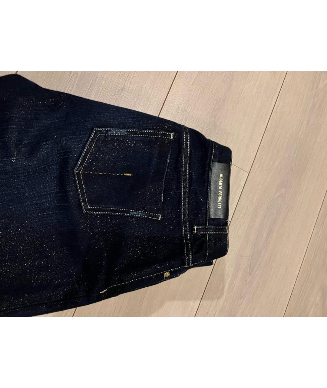 ALBERTA FERRETTI Темно-синие хлопковые прямые джинсы, фото 3