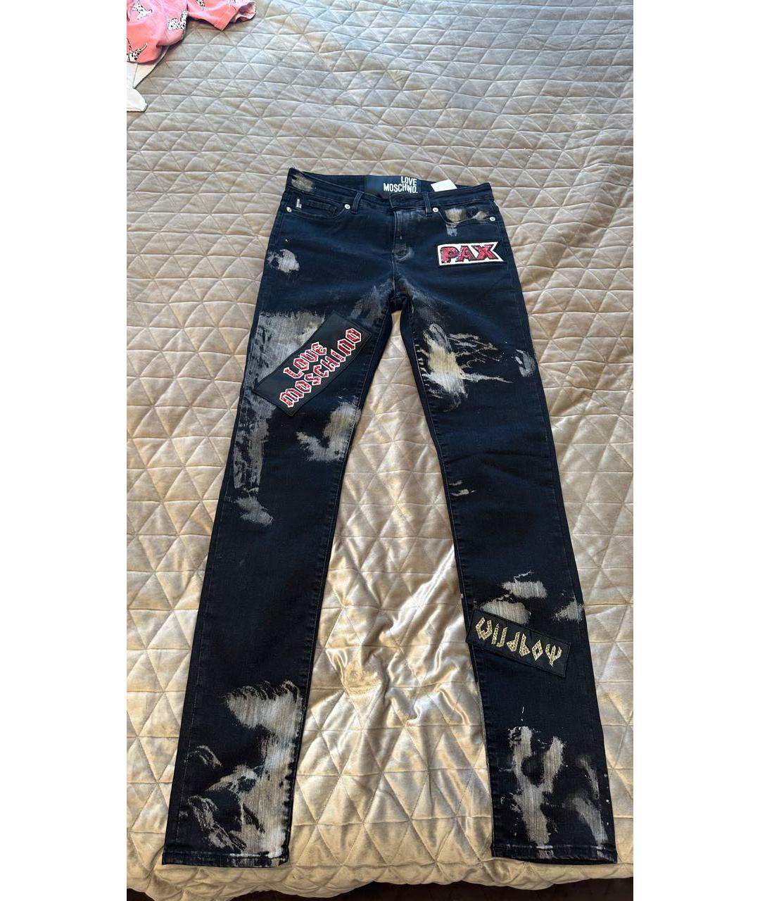 LOVE MOSCHINO Черные хлопко-кашемировые джинсы слим, фото 9
