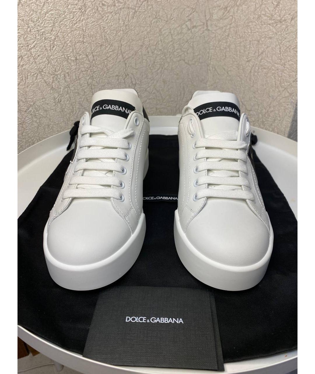 DOLCE&GABBANA Белые кожаные кеды, фото 2