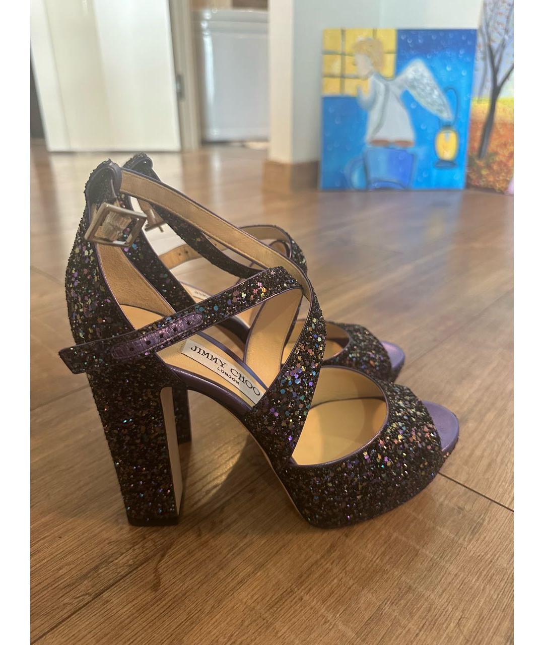 JIMMY CHOO Фиолетовые кожаные босоножки, фото 7