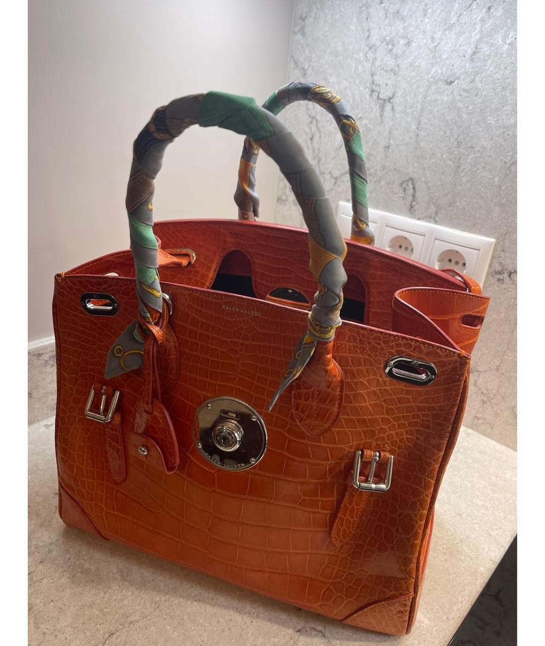 RALPH LAUREN Оранжевая сумка с короткими ручками из экзотической кожи, фото 2