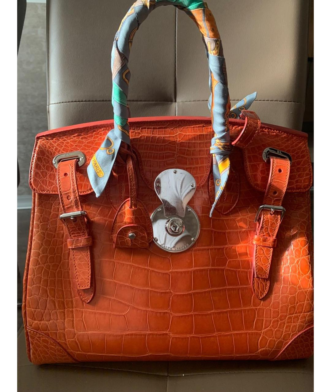 RALPH LAUREN Оранжевая сумка с короткими ручками из экзотической кожи, фото 8