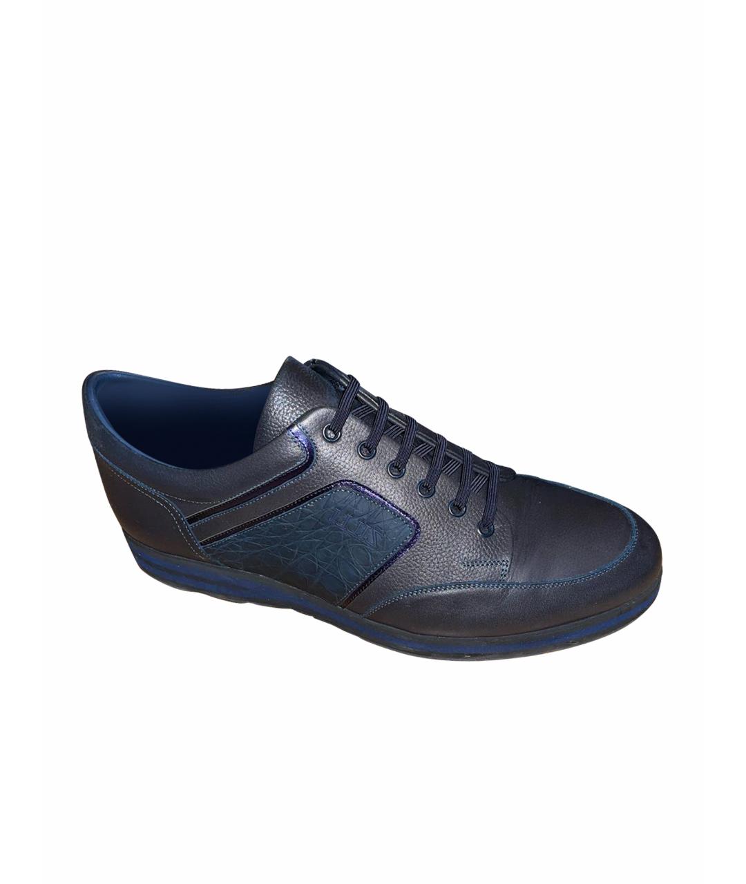 ZILLI Темно-синие низкие кроссовки / кеды из экзотической кожи, фото 1