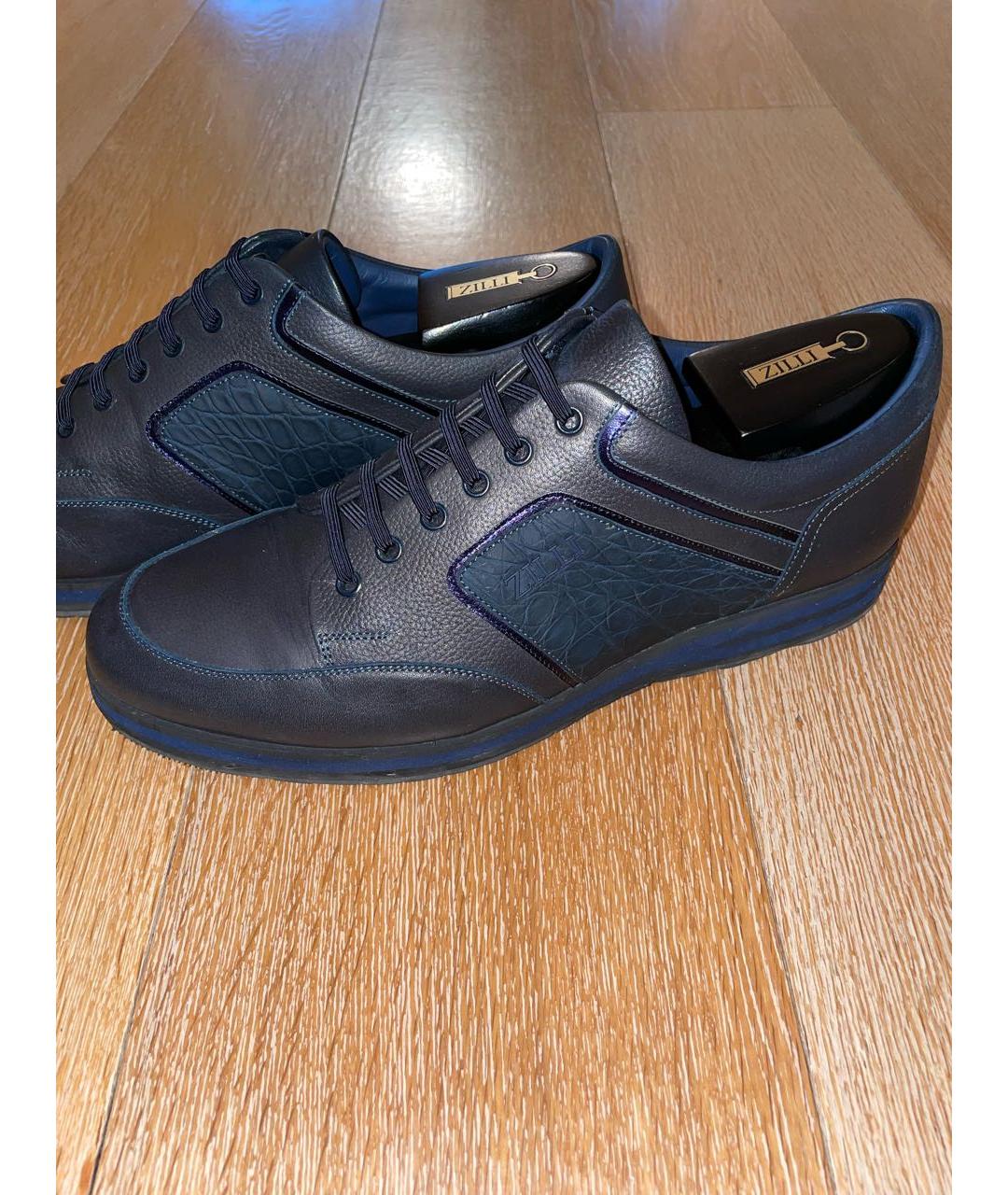 ZILLI Темно-синие низкие кроссовки / кеды из экзотической кожи, фото 7