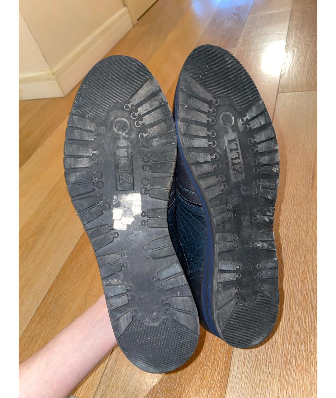 ZILLI Темно-синие низкие кроссовки / кеды из экзотической кожи, фото 5