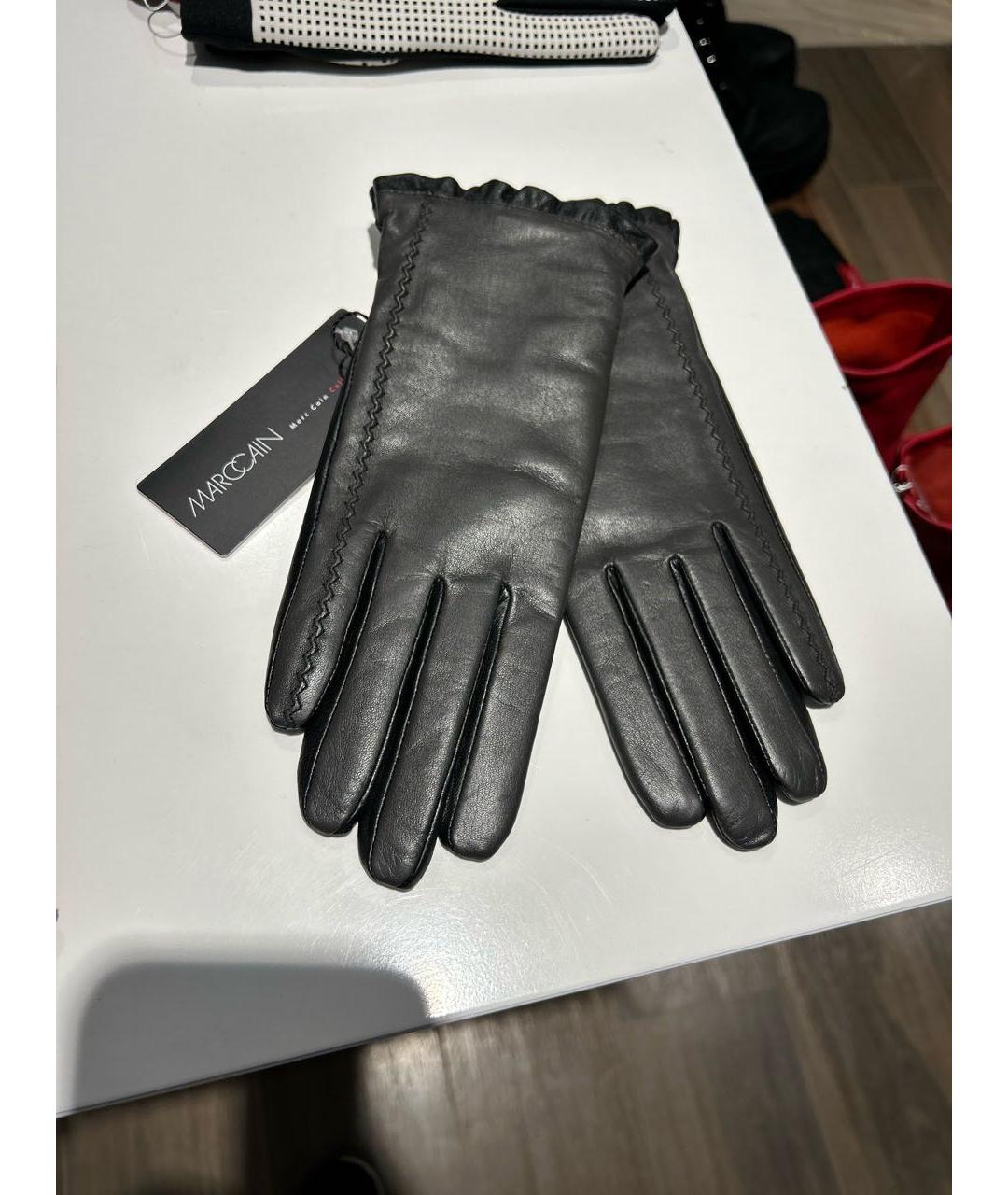 MARC CAIN Антрацитовые кожаные перчатки, фото 6