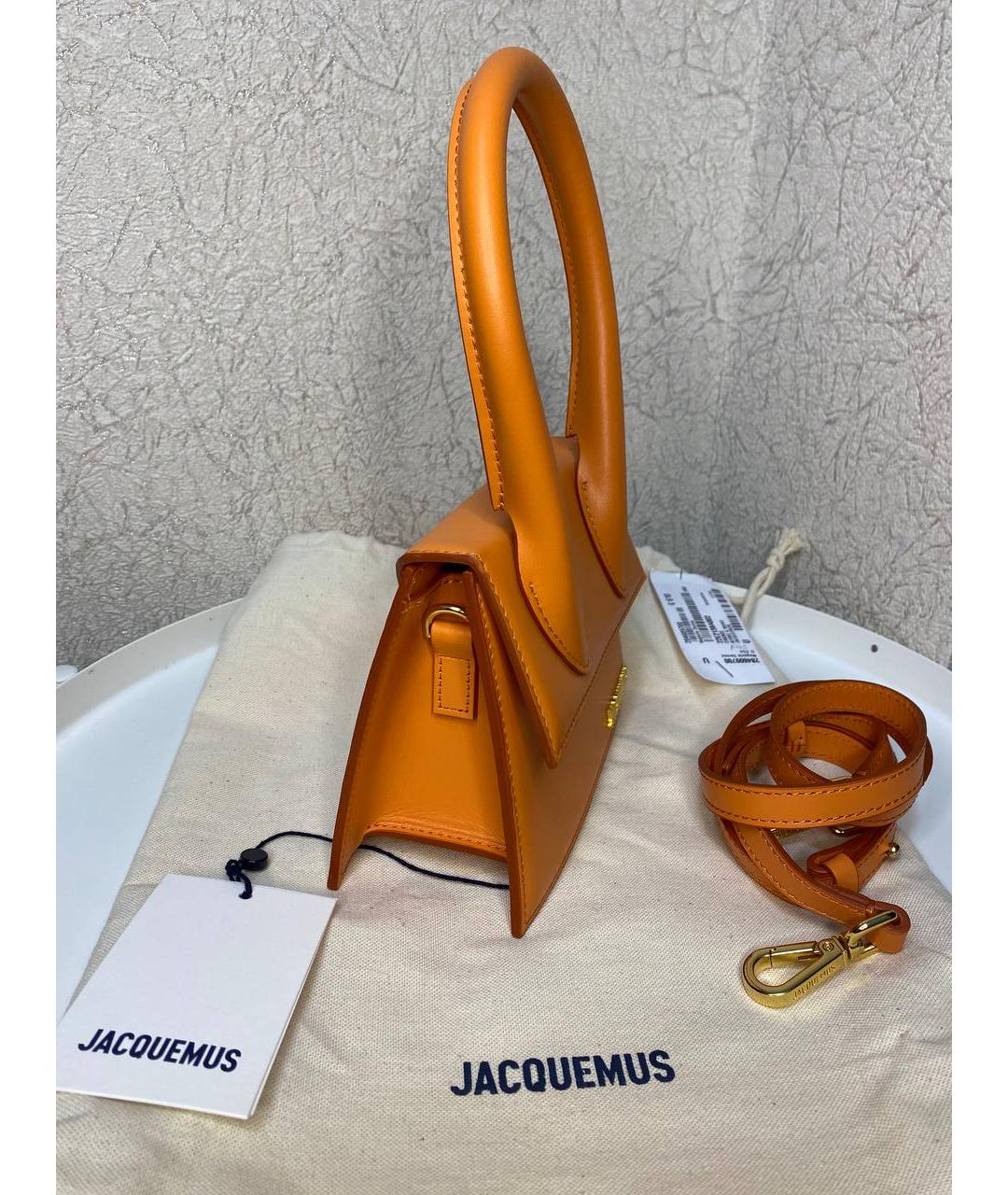 JACQUEMUS Оранжевая кожаная сумка с короткими ручками, фото 2