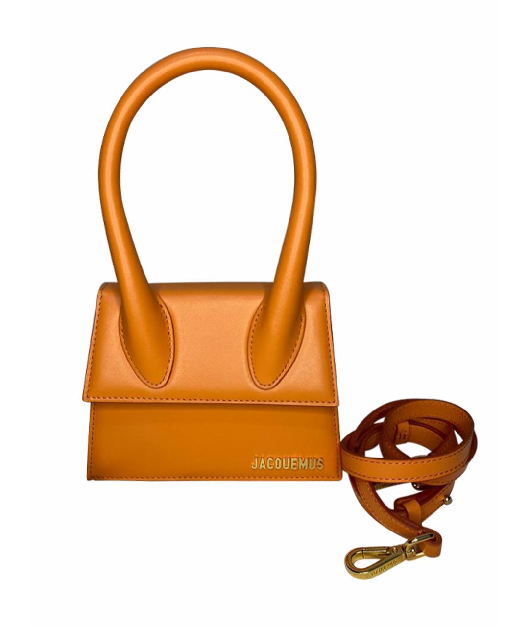 JACQUEMUS Оранжевая кожаная сумка с короткими ручками, фото 1