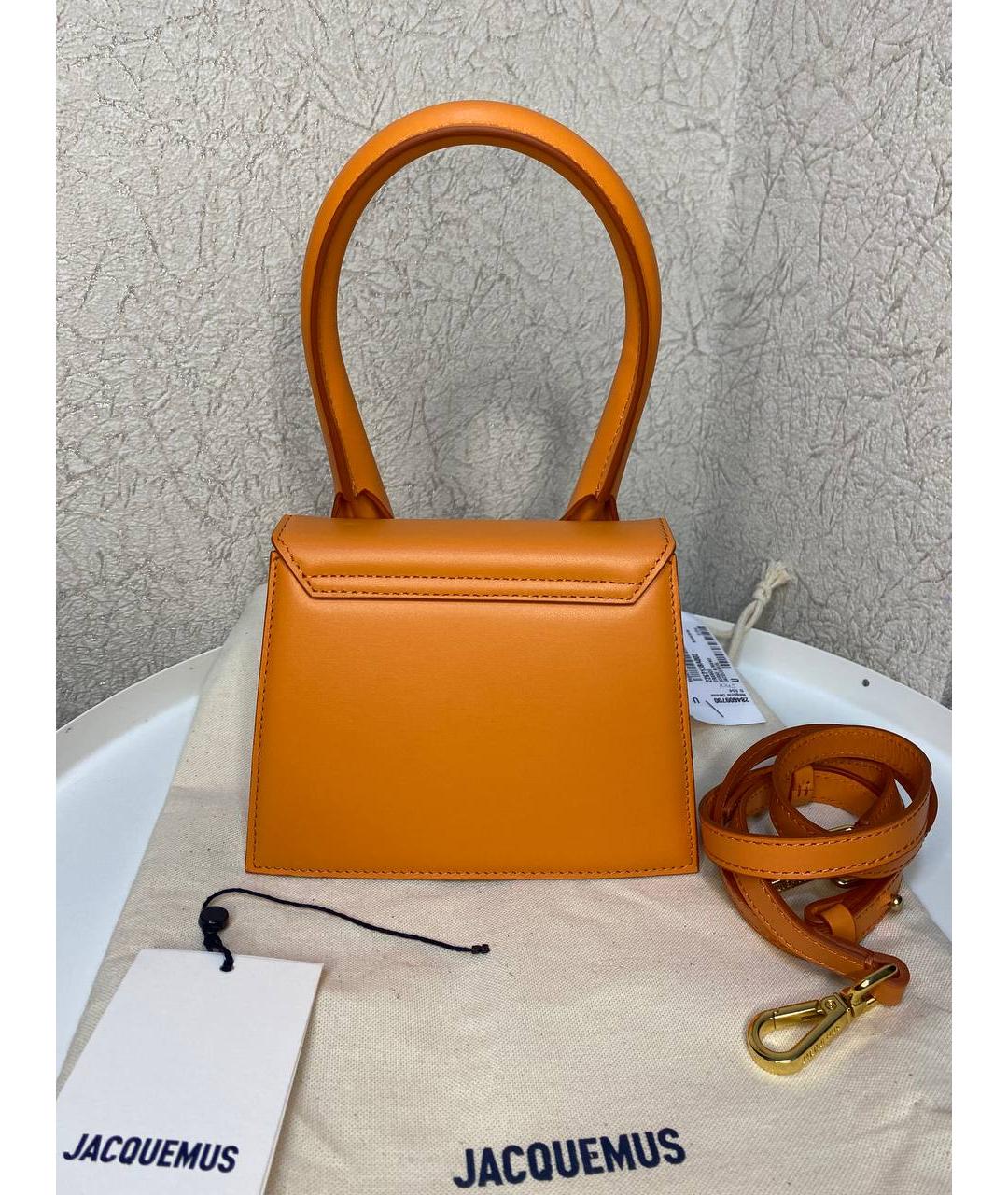 JACQUEMUS Оранжевая кожаная сумка с короткими ручками, фото 3