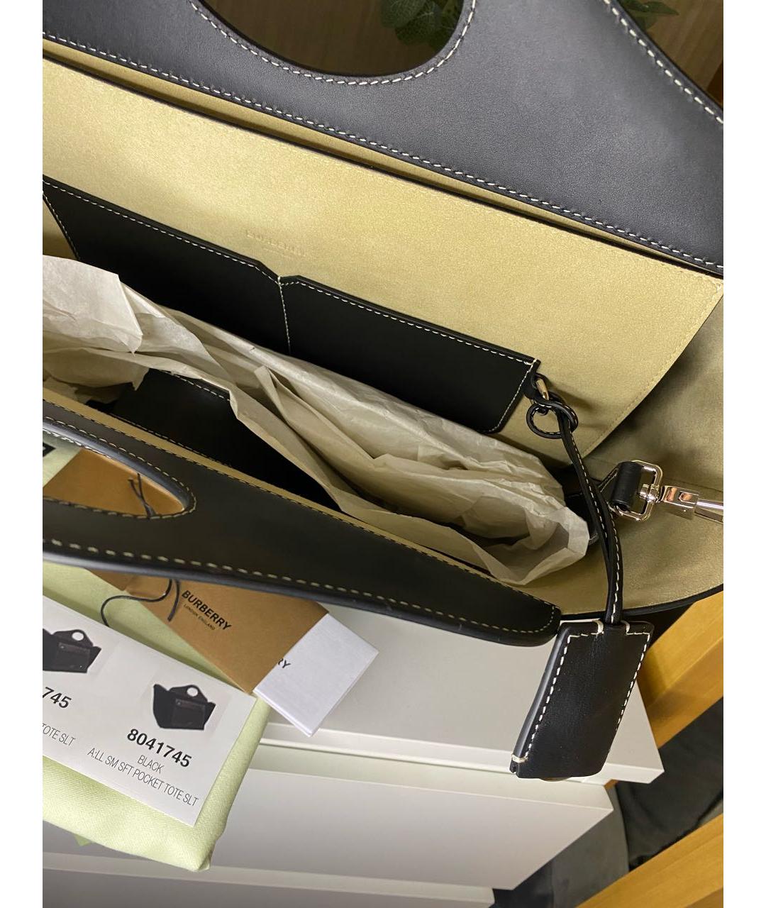 BURBERRY Черная кожаная сумка тоут, фото 5