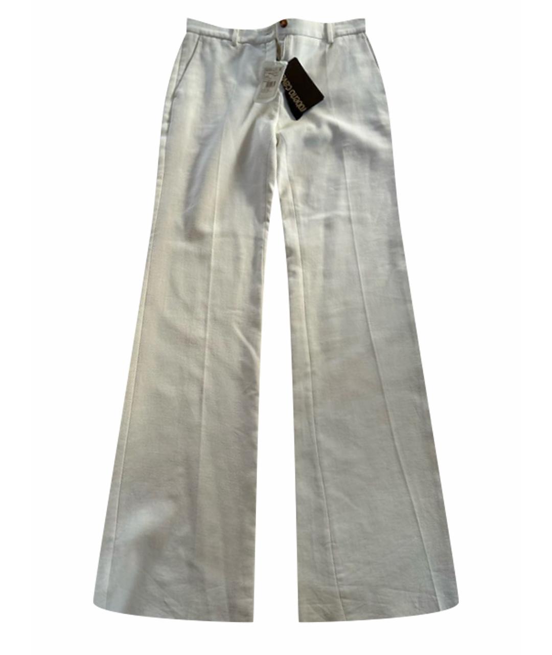 JUST CAVALLI Белые хлопковые прямые брюки, фото 1