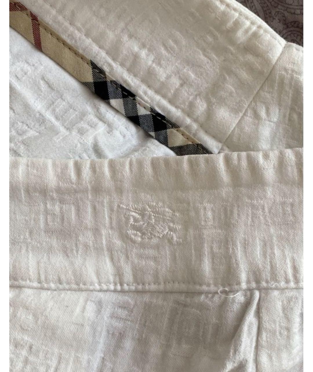 BURBERRY Белые хлопко-эластановые прямые брюки, фото 4