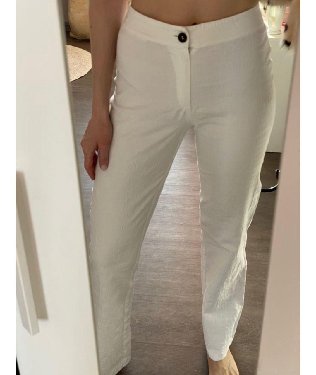 BURBERRY Белые хлопко-эластановые прямые брюки, фото 3