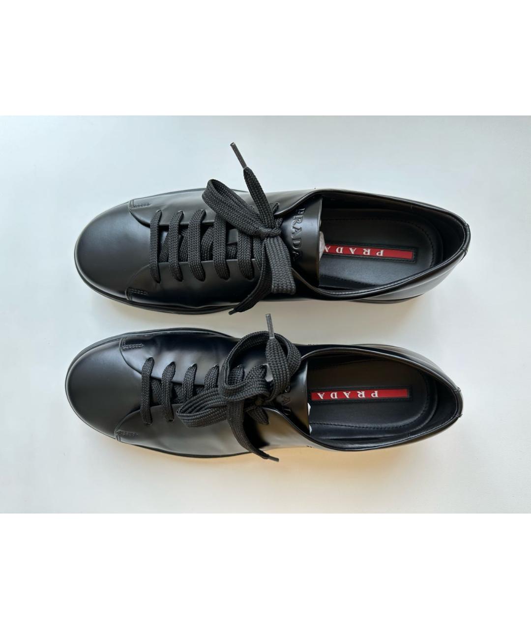 PRADA Черные кожаные низкие кроссовки / кеды, фото 2