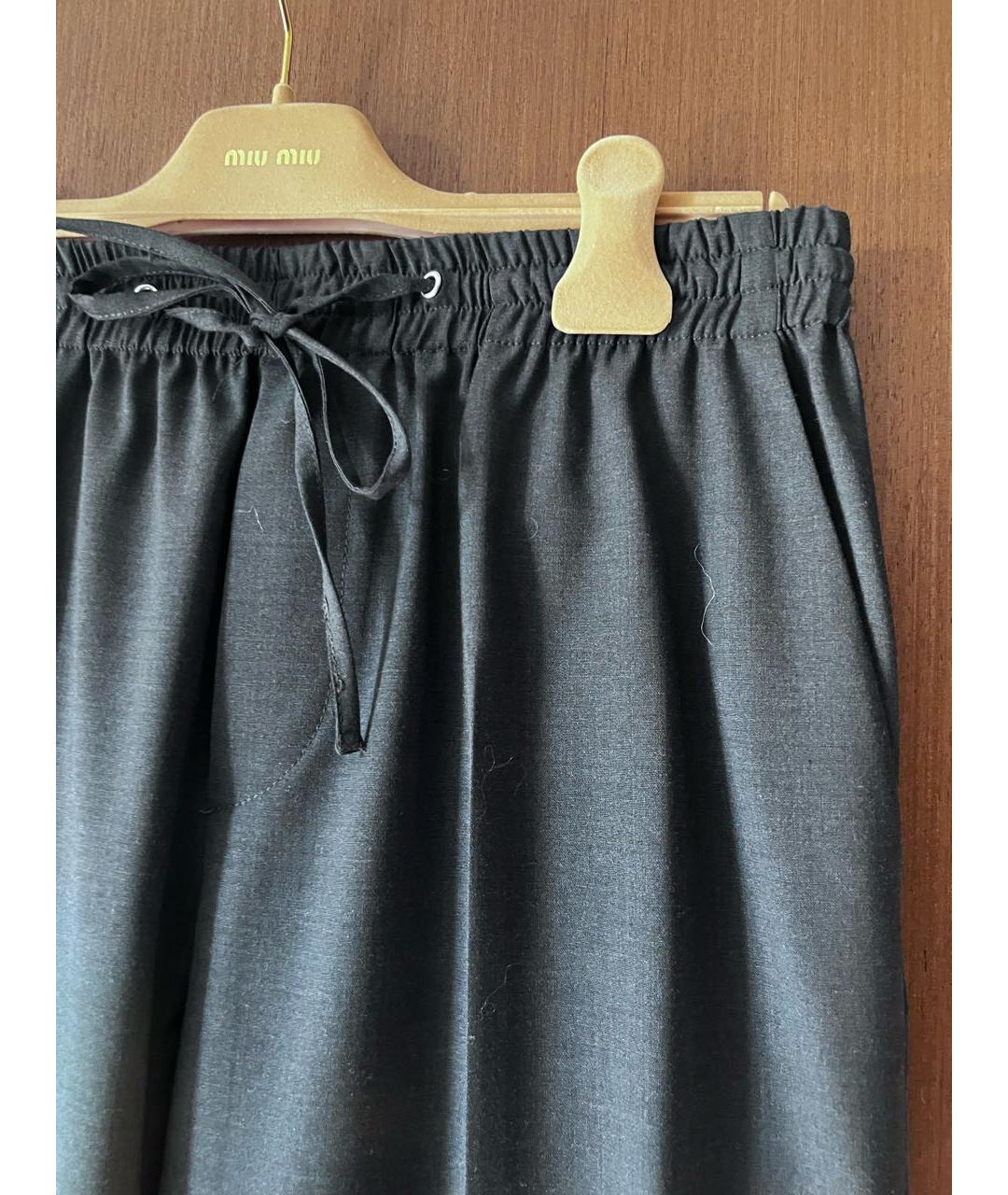 MIU MIU Антрацитовые шерстяные прямые брюки, фото 3