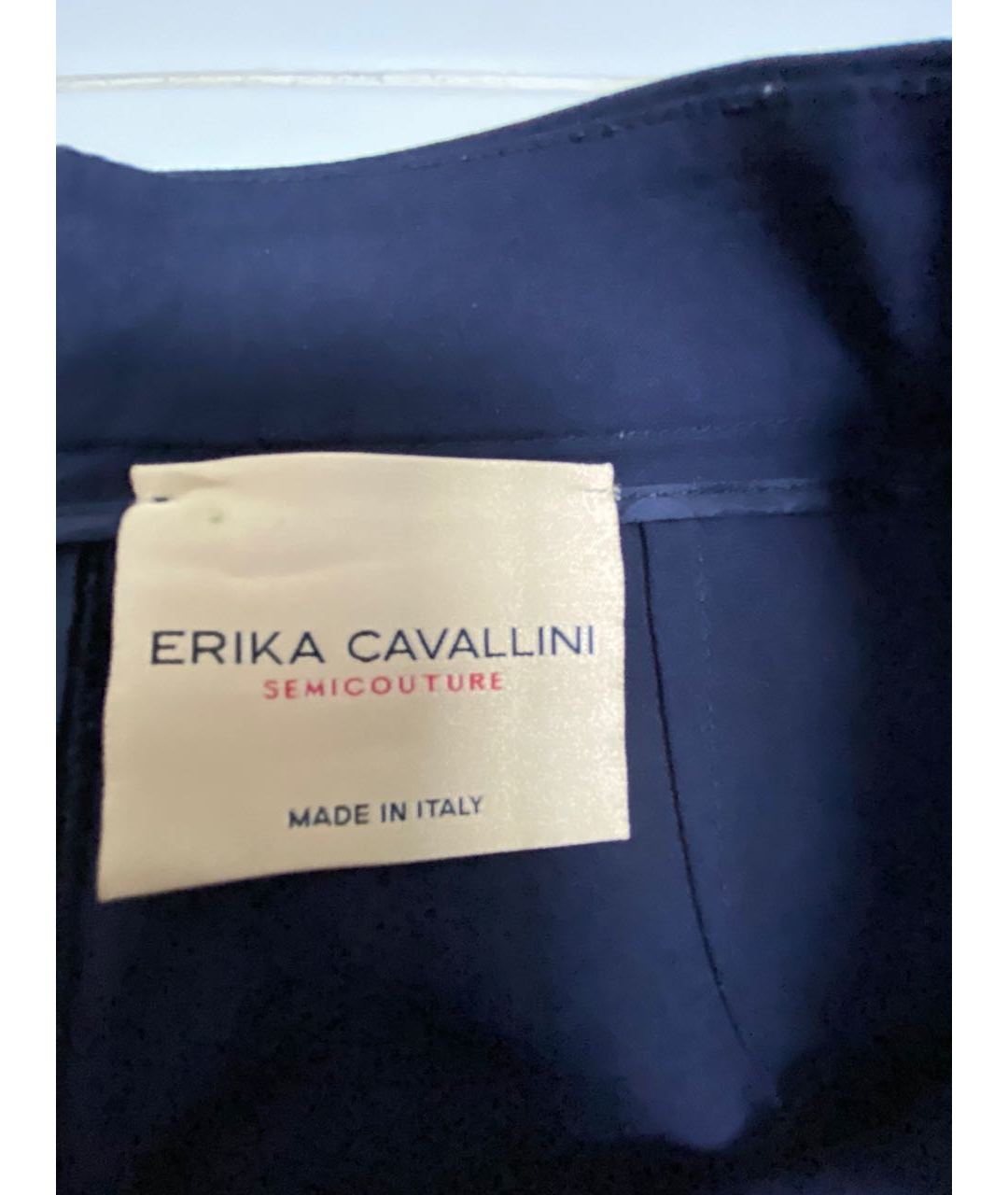 ERIKA CAVALLINI Темно-синие шерстяные прямые брюки, фото 3
