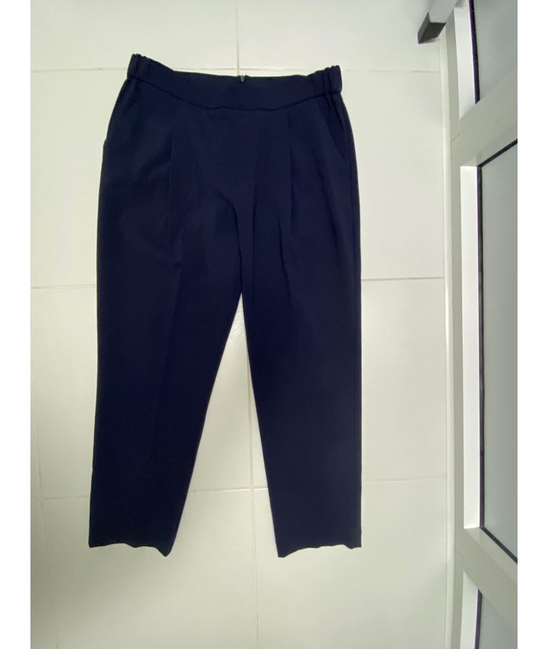ERIKA CAVALLINI Темно-синие шерстяные прямые брюки, фото 2