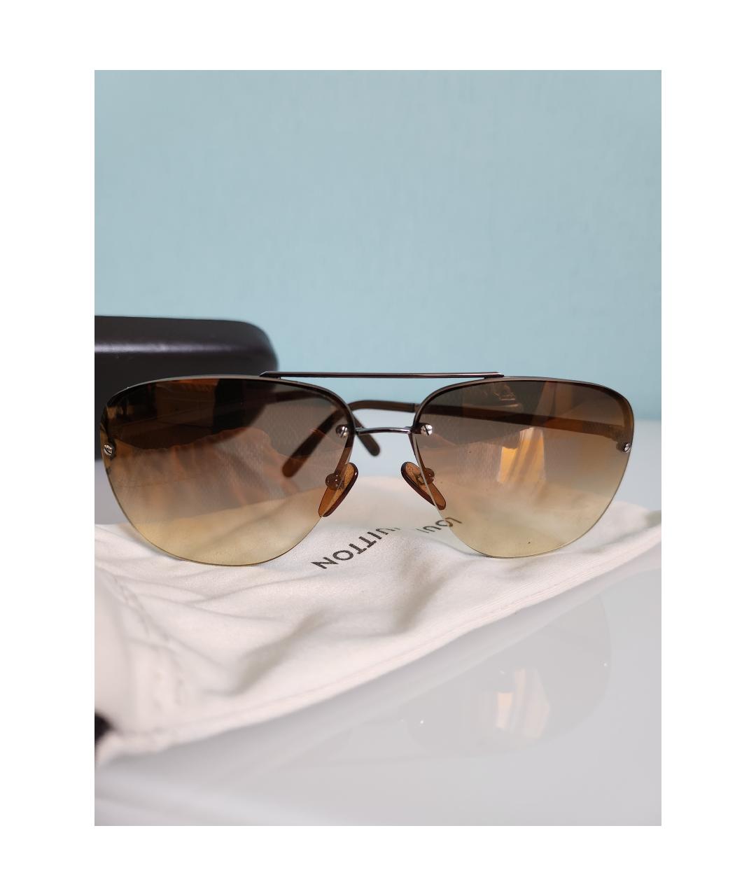 LOUIS VUITTON PRE-OWNED Коричневые металлические солнцезащитные очки, фото 6