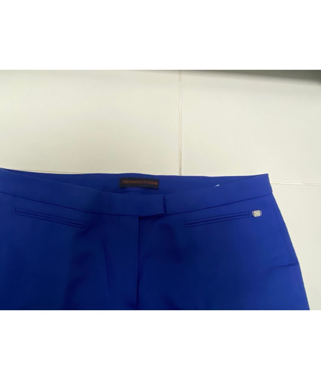 TRUSSARDI Синие полиэстеровые прямые брюки, фото 3