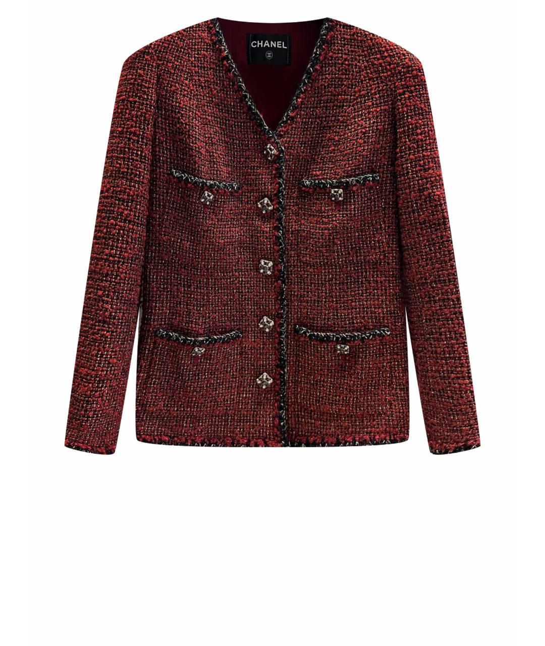 CHANEL Бордовый твидовый жакет/пиджак, фото 1