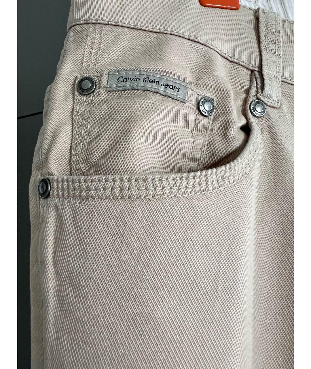 CALVIN KLEIN JEANS Бежевые хлопко-лиоцелловые прямые джинсы, фото 3