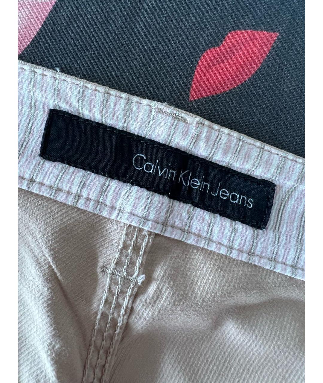 CALVIN KLEIN JEANS Бежевые хлопко-лиоцелловые прямые джинсы, фото 5