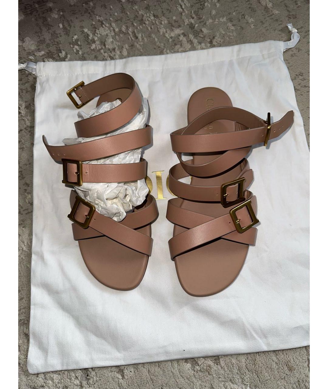 CHRISTIAN DIOR PRE-OWNED Бежевые кожаные сандалии, фото 3