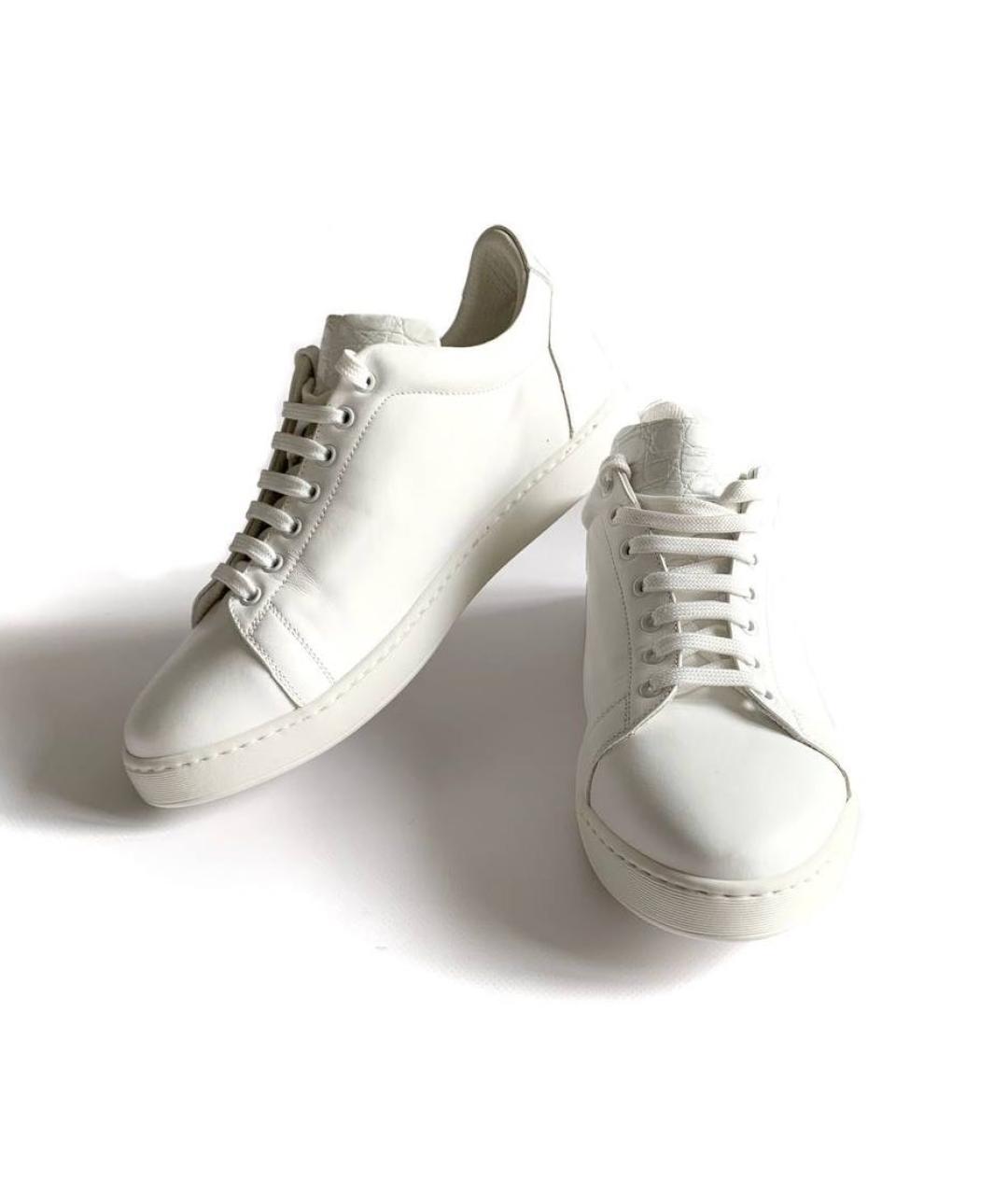 KITON Белые кожаные низкие кроссовки / кеды, фото 2