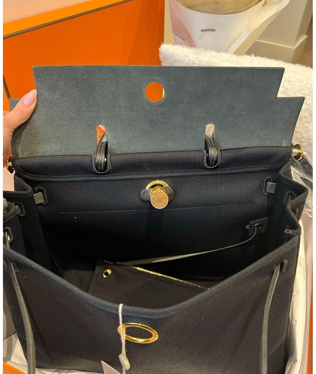 HERMES Черная тканевая сумка тоут, фото 4