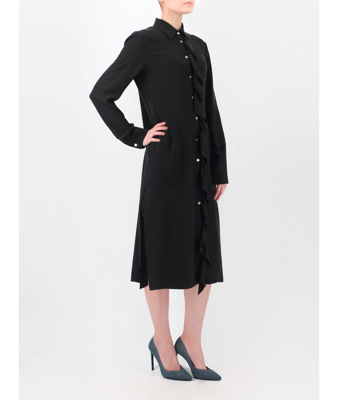 SIMONETTA RAVIZZA Черное шелковое повседневное платье, фото 2