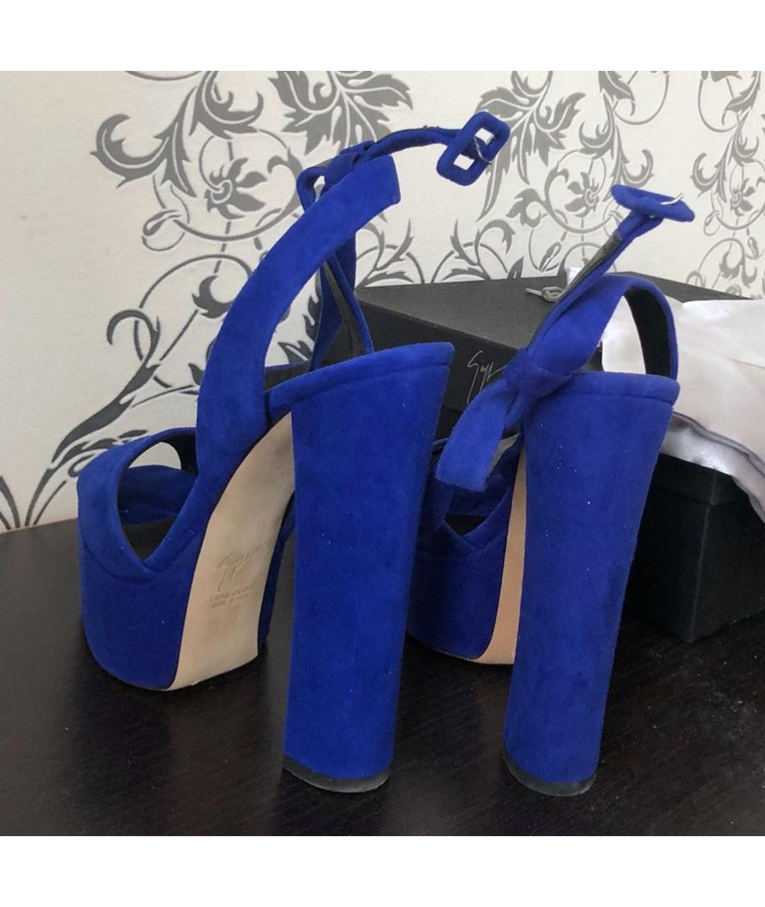 GIUSEPPE ZANOTTI DESIGN Синие замшевые босоножки, фото 4